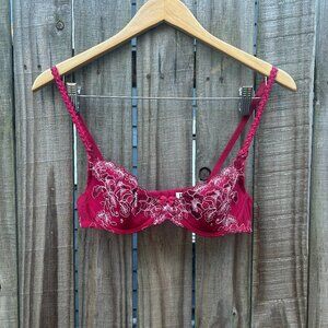 Felina Beige Lace Bra Dark Red Size 34A Lined  Lightly Padded